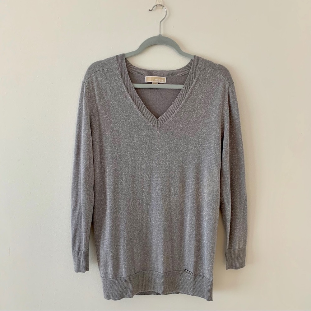 Michael Kors Silver V-Neck Tunic Sweater